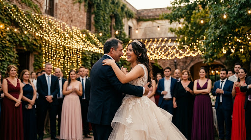 Padre e hija bailando el vals en fiesta de quinceañera en Berazategui